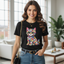 Damen T-Shirt mit buntem Katzen-Motiv