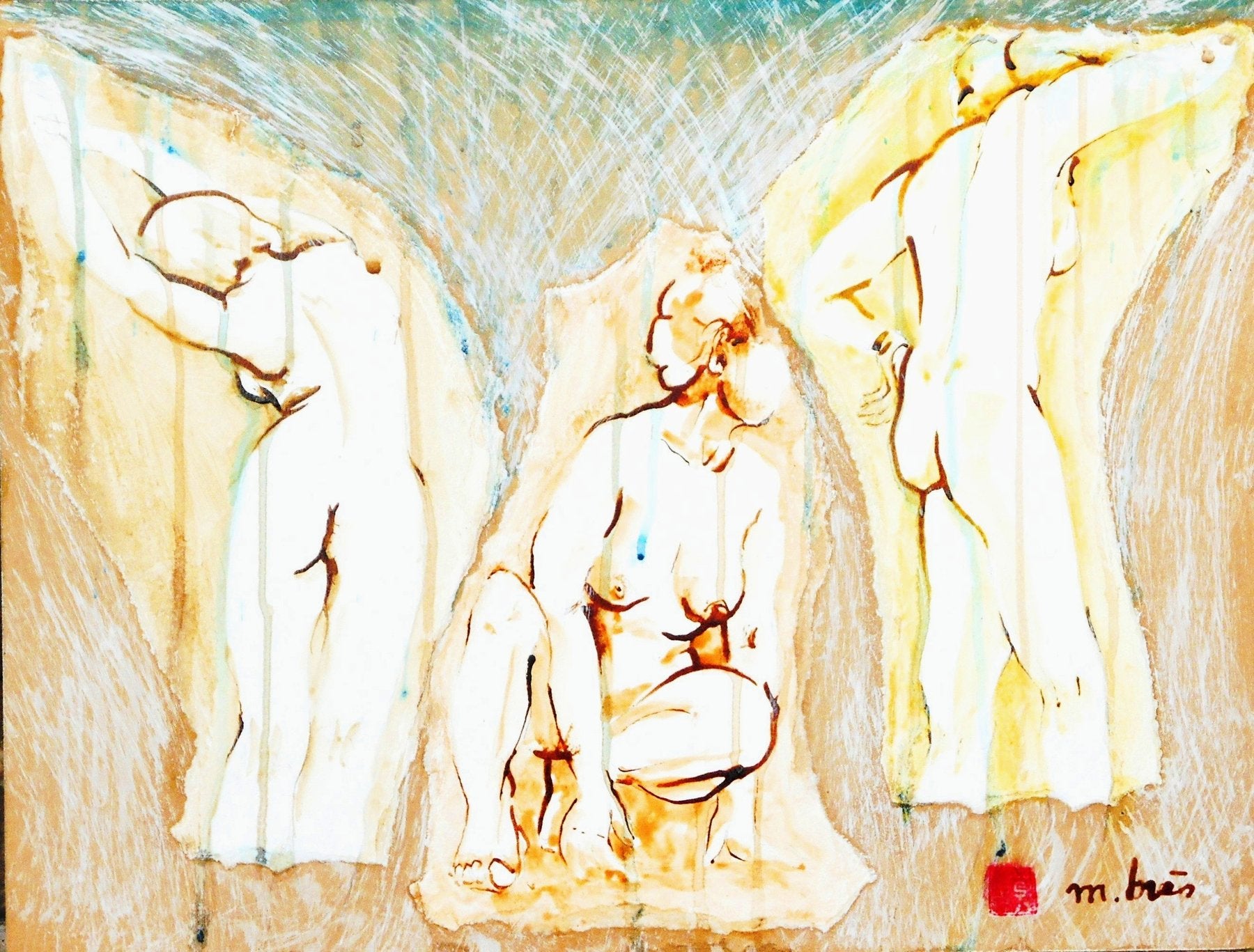 Original Zeichnung – Monick Brès „Les trois Grâces“ – 38×50 cm Hauptbild