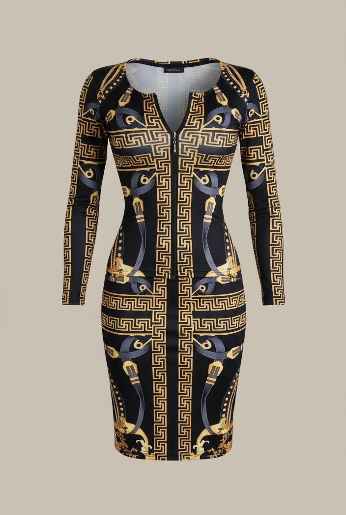 High Fashion Damen Set – 2-teilig, figurbetont, Premium-Print