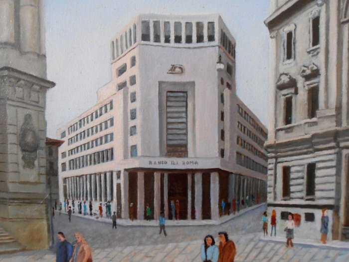 Original Ölgemälde – Orfeo Isolani „Piazza Meda a Milano“ 30×40cm