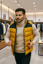 Herren warme Steppweste mit Kapuze – Gelb/Schwarz