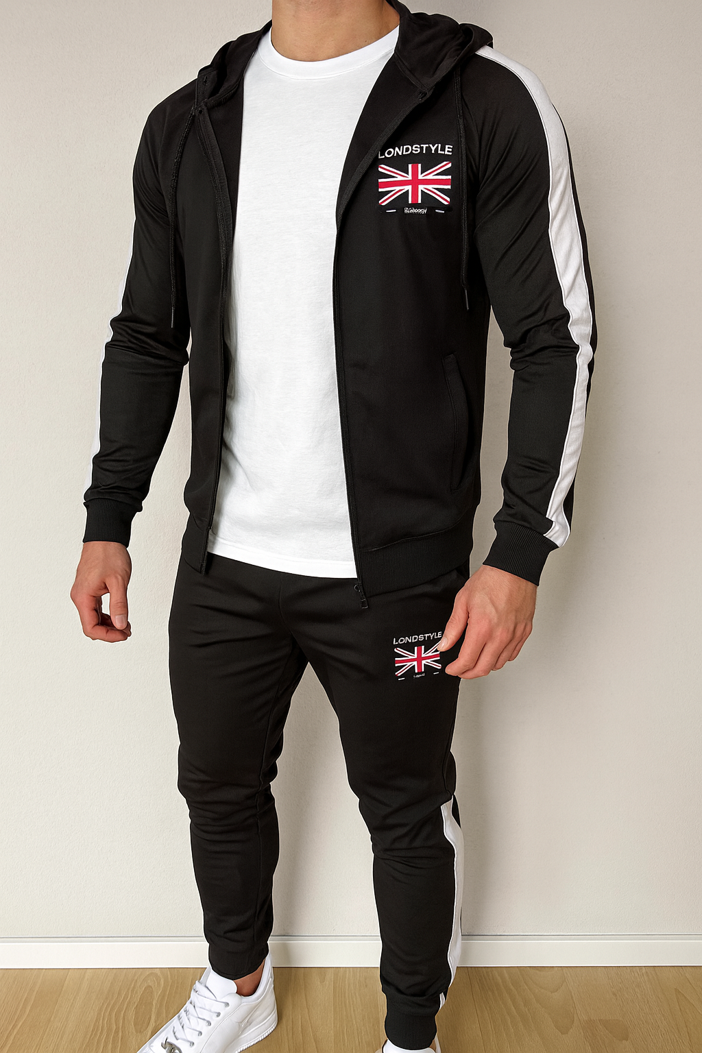 Herren Trainingsanzug LondStyle – Schwarz/Weiß mit Kapuze