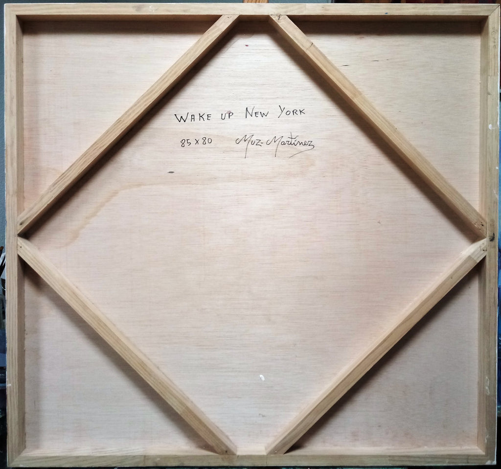 Original Ölbild auf Holzplatte – Muz Martínez „Wake Up New York“ – 80×85 cm