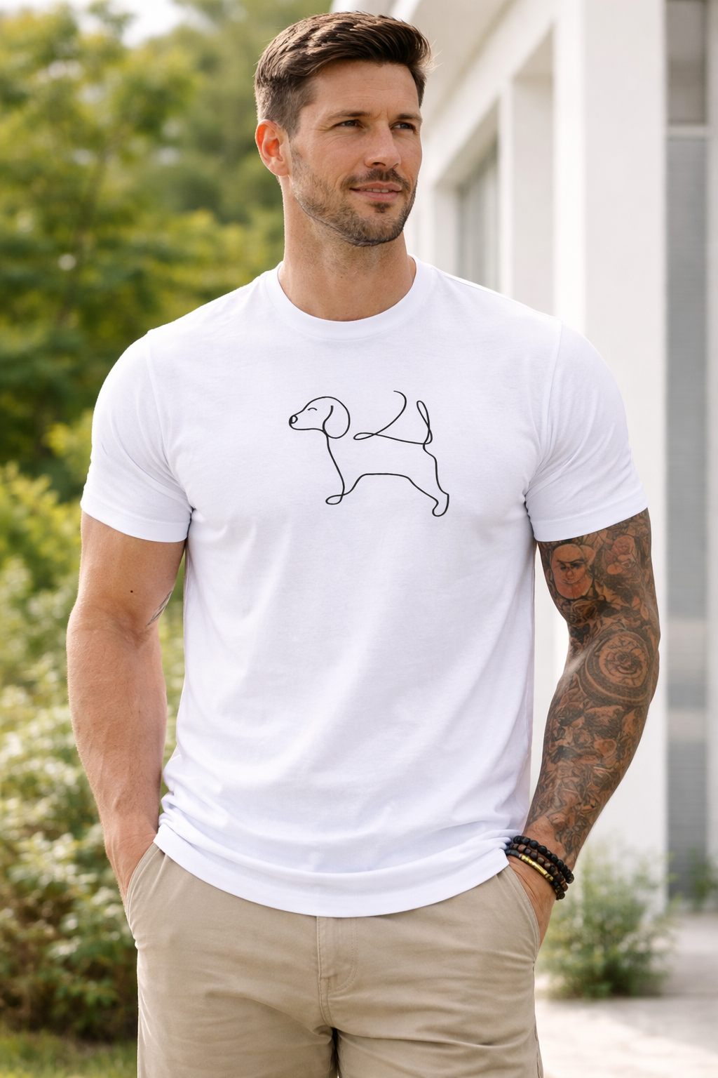 Handbesticktes Hunde-T-Shirt 100% Baumwolle - Personalisiert Hund Motiv Minimalist 2