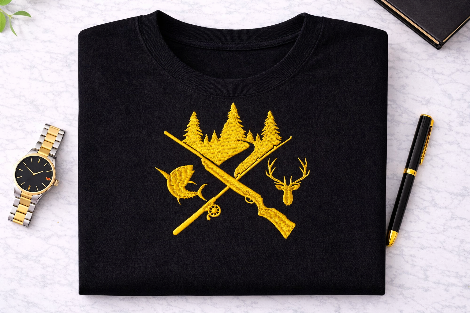 Besticktes Outdoor T-Shirt – Jagd & Angeln Motiv Zweitbild