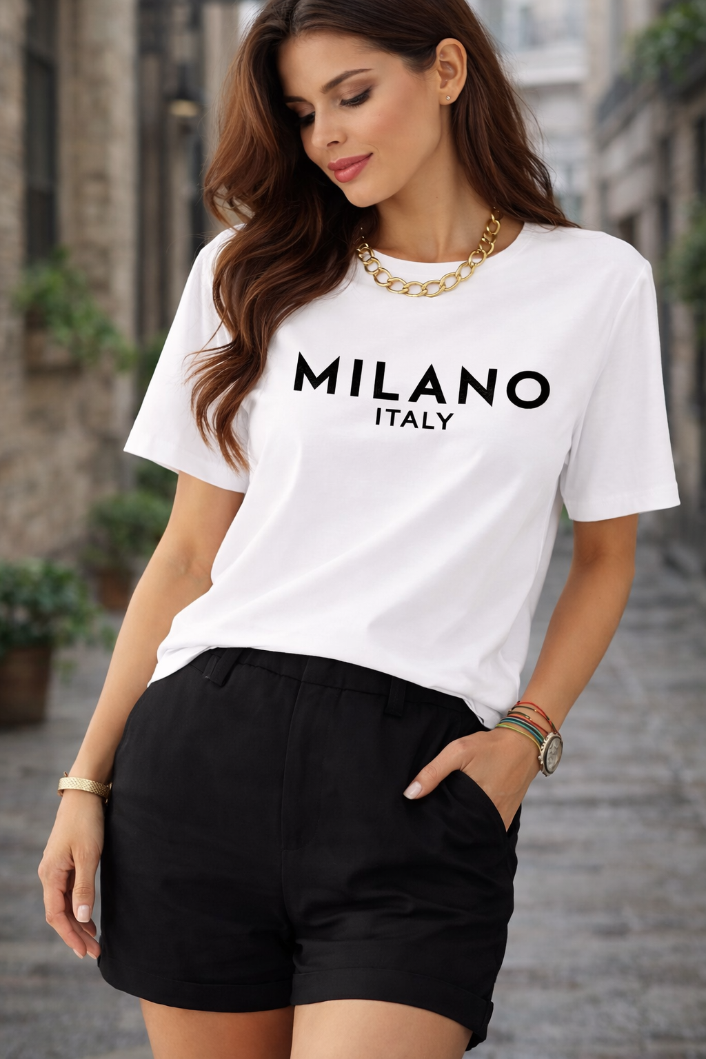 Besticktes Damen T-Shirt Milano Italy- Baumwolle Classic Size Hauptbild