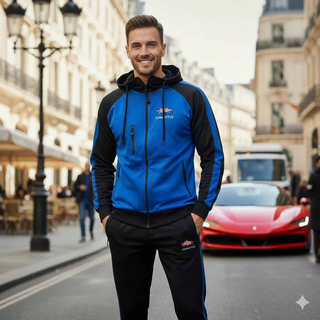 Herren Trainingsanzug LondStyle – Blau/Schwarz mit Kapuze