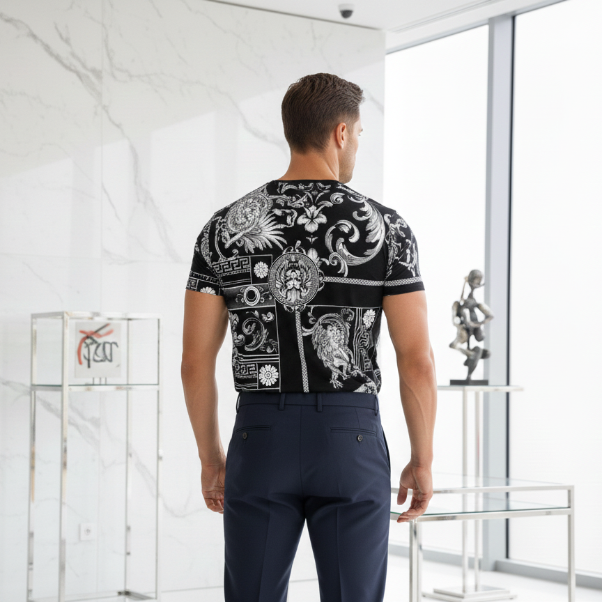 Herren T-Shirt mit Löwenmotiv – Schwarz (Front & Rücken bedruckt)