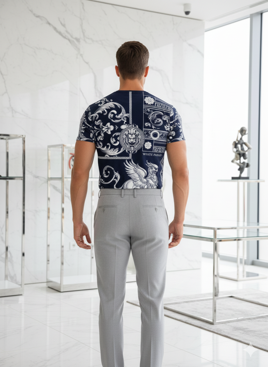 Herren T-Shirt mit Löwenmotiv – Blau (Front & Rücken bedruckt) Zweitbild