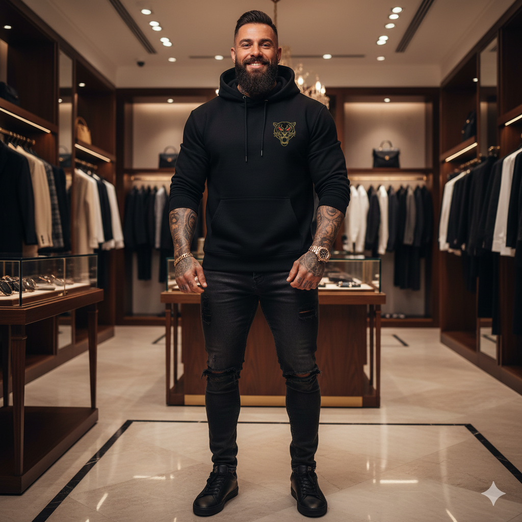 Herren Hoodie – Gestickter Tigerkopf