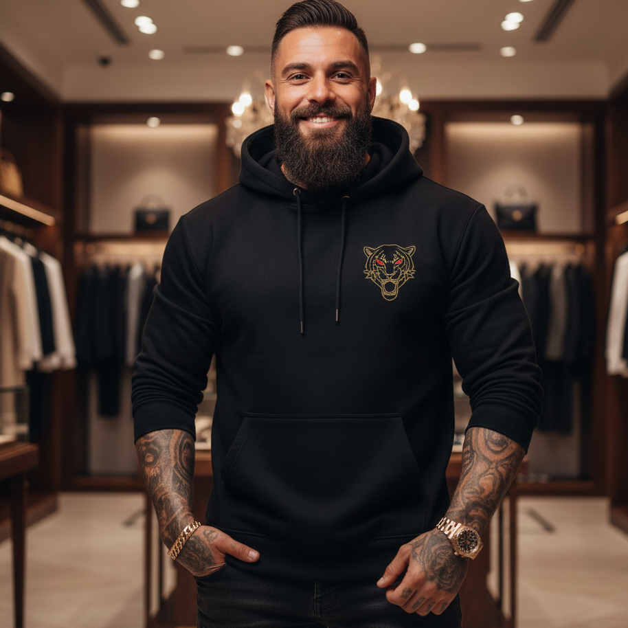 Herren Hoodie – Gestickter Tigerkopf