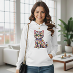 Damen Hoodie mit buntem Katzen-Motiv