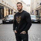 Herren Pullover Schwarz – Gesticktes Tiger-Motiv
