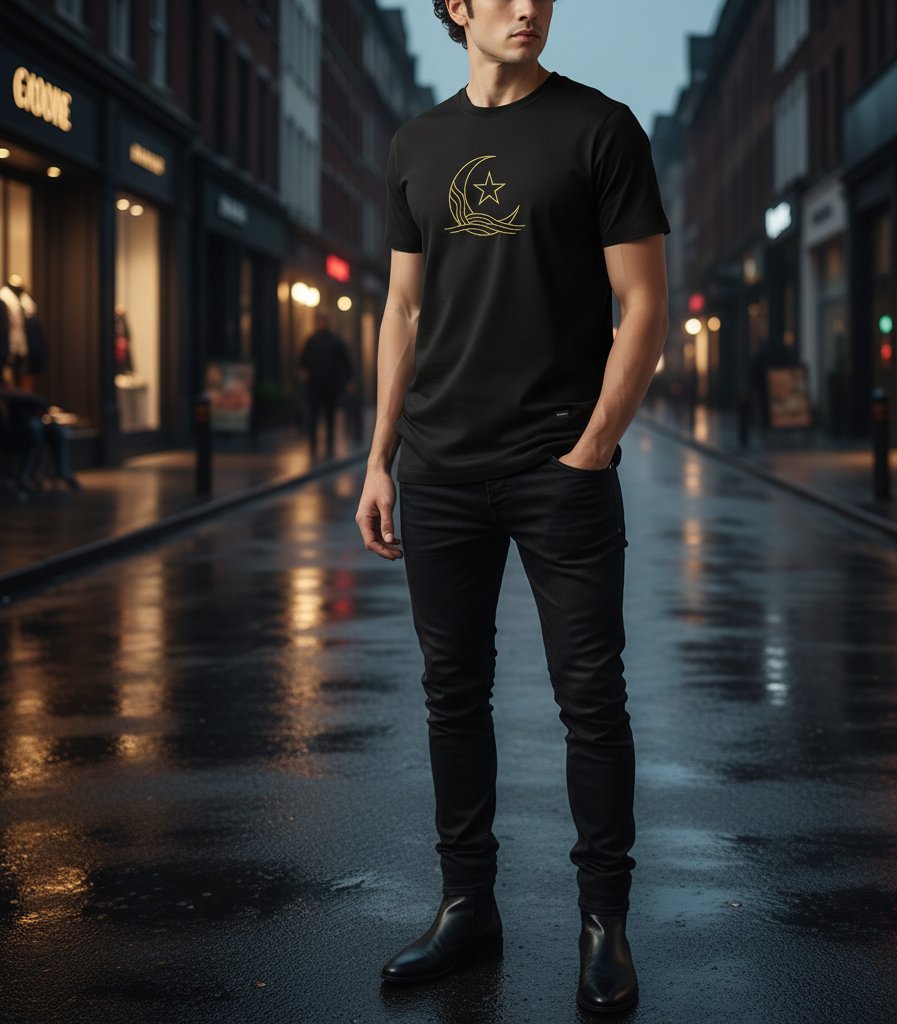 Herren-T-Shirt mit gesticktem Mond-Logo