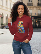 Damen Hoodie mit buntem Papagei-Blumenmotiv