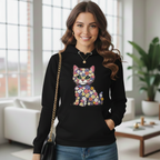 Damen Hoodie mit buntem Katzen-Motiv