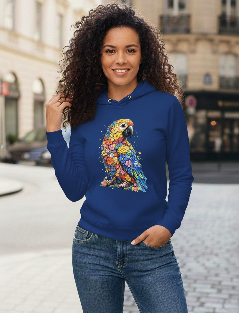 Damen Hoodie mit buntem Papagei-Blumenmotiv Hauptbild