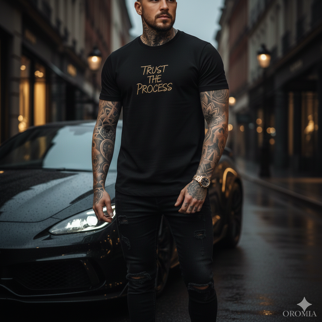 Herren-T-Shirt mit gesticktem Schriftzug „Trust the Process“ Zweitbild