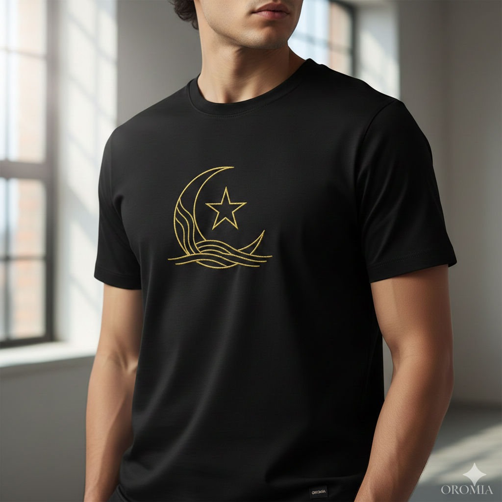 Herren-T-Shirt mit gesticktem Mond-Logo