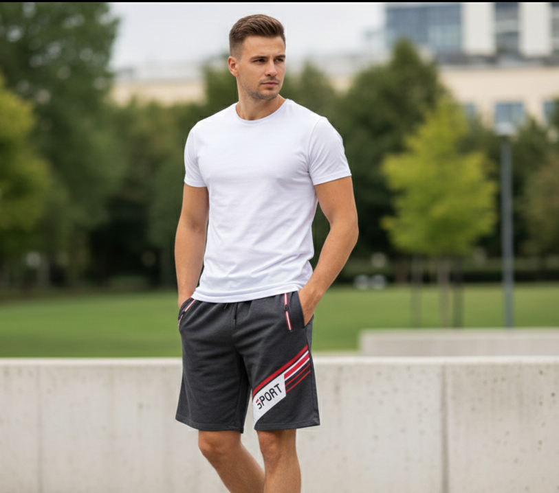 V.I.MAN Herren Shorts mit SPORT-Print – Dunkelgrau