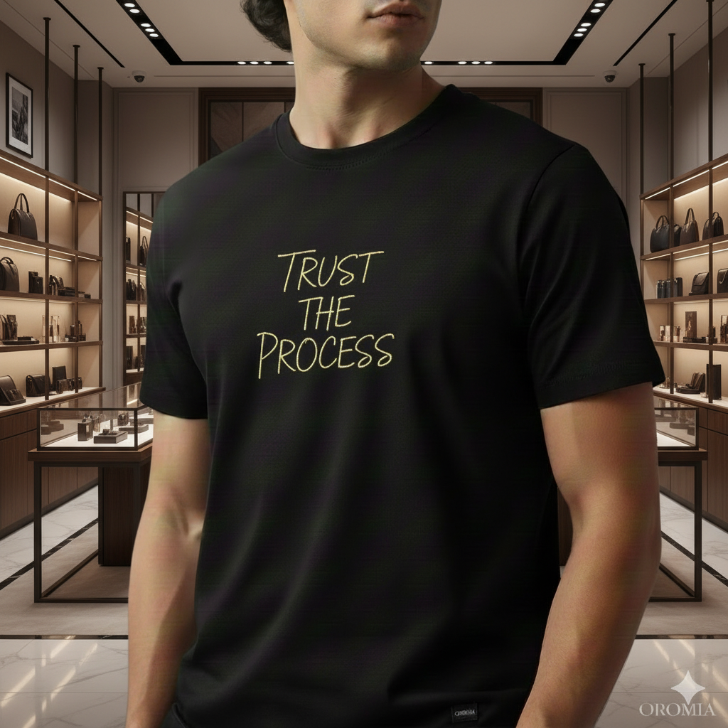 Herren-T-Shirt mit gesticktem Schriftzug „Trust the Process“