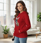 Damen Hoodie mit buntem Bulldoggen-Motiv (Rot)