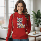 Damen Hoodie mit buntem Katzen-Motiv
