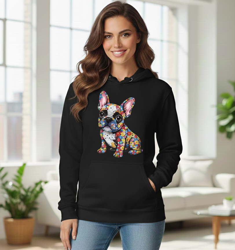 Damen Hoodie mit buntem Bulldoggen-Motiv