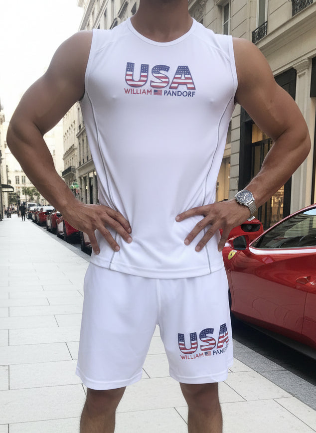 Herren Sport-Set USA – Tanktop & Shorts mit reflektierendem Streifen Zweitbild