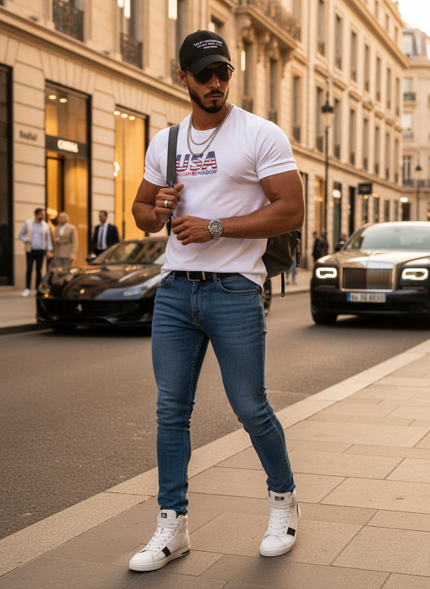 Herren Sportshirt „USA – William Pandorf“ – Weiß