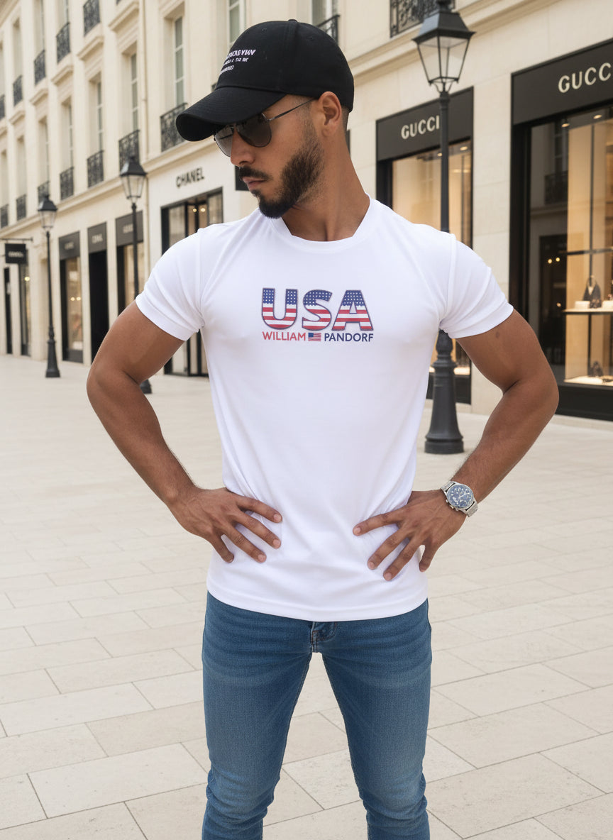 Herren Sportshirt „USA – William Pandorf“ – Weiß