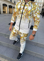 Herren Luxus-Trainingsanzug – Weiß/Gold Baroque Style