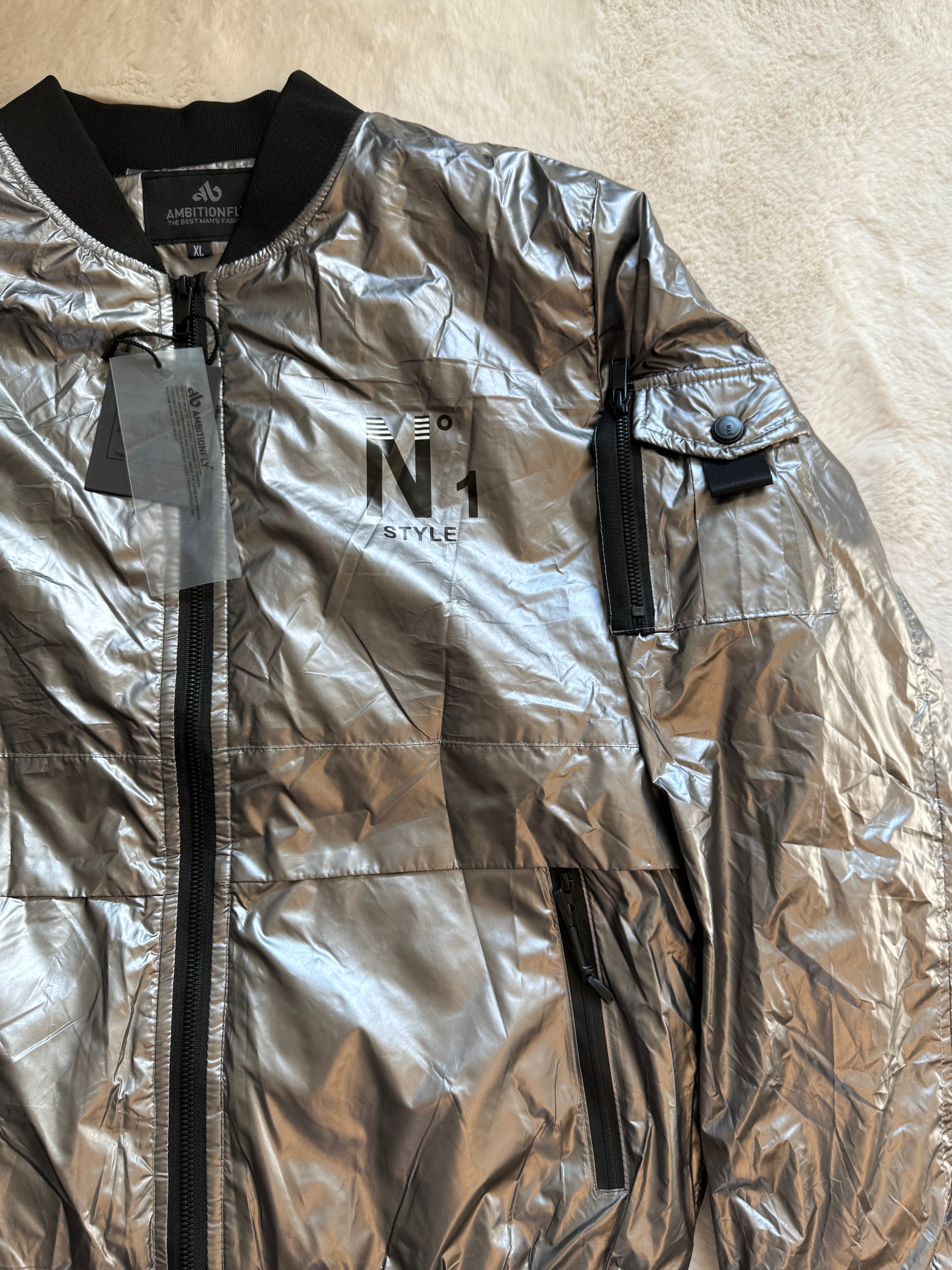 Herren Bomberjacke – No.1 Style (Silber2)