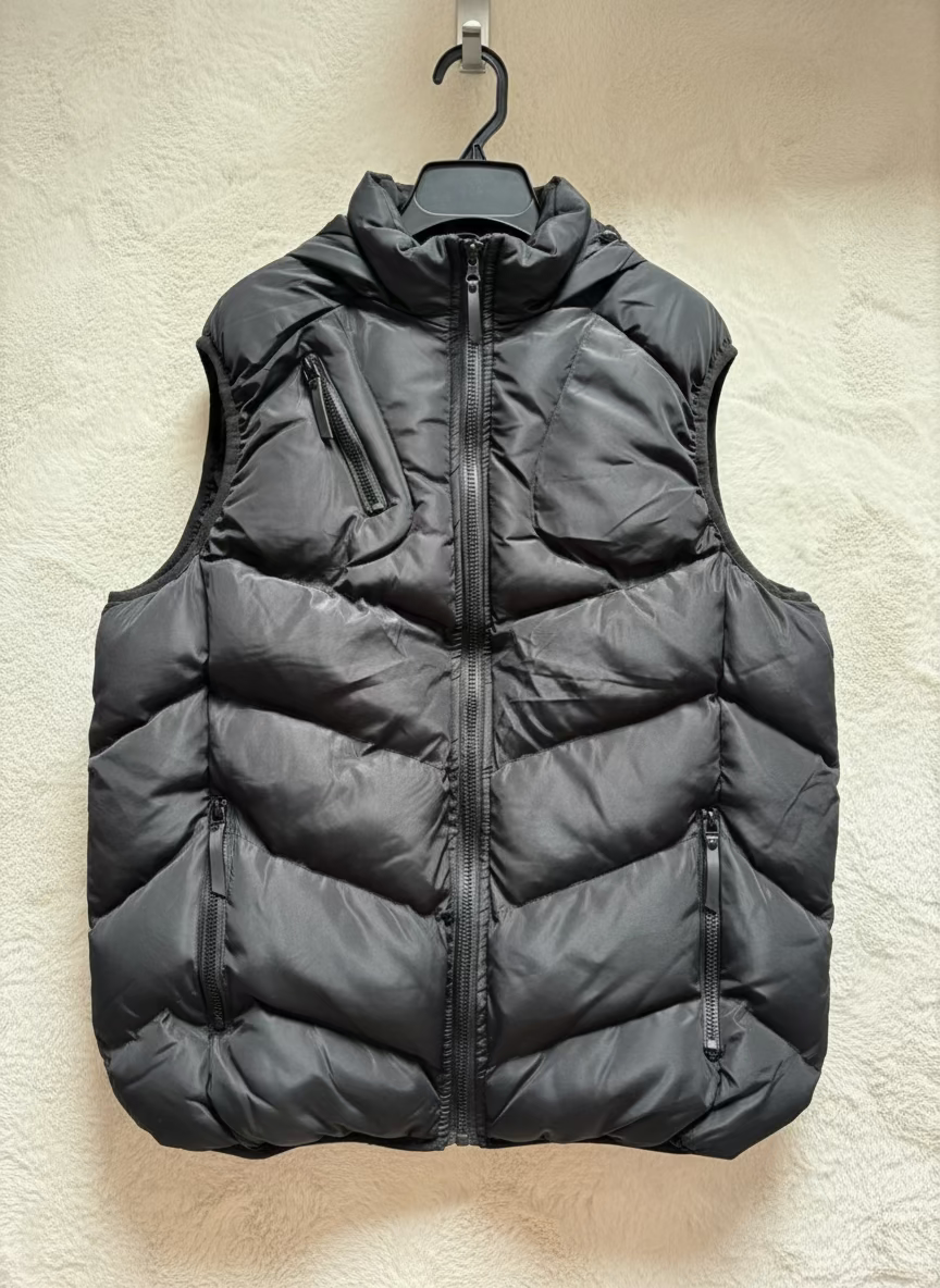 Herren warme Steppweste mit Kapuze – Schwarz