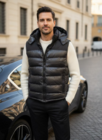 Herren warme Steppweste mit Kapuze – Schwarz