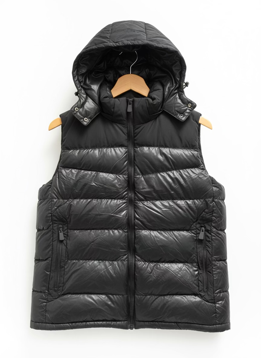 Herren warme Steppweste mit Kapuze – Schwarz