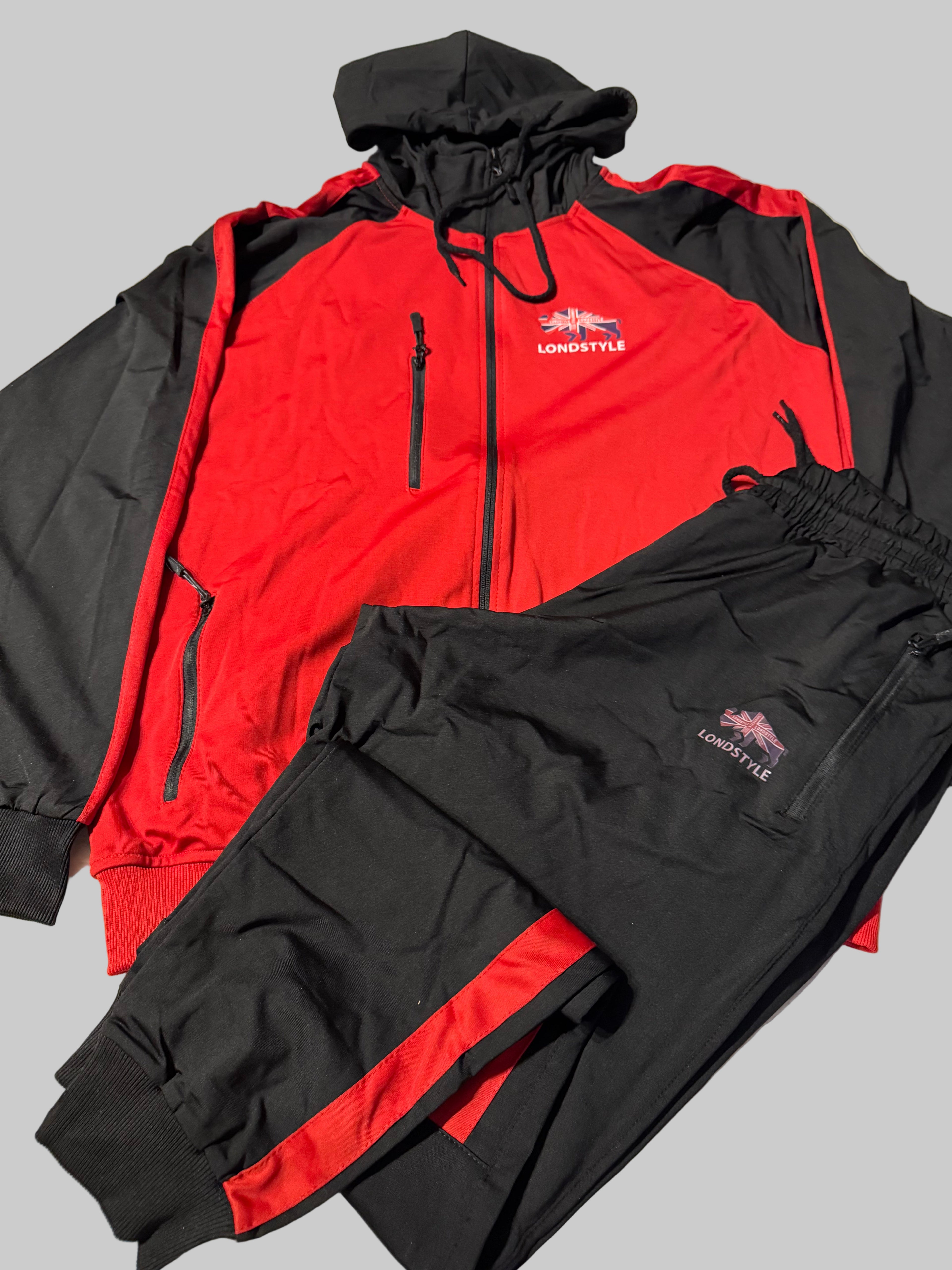 Herren Trainingsanzug LondStyle – Rot/Schwarz mit Kapuze