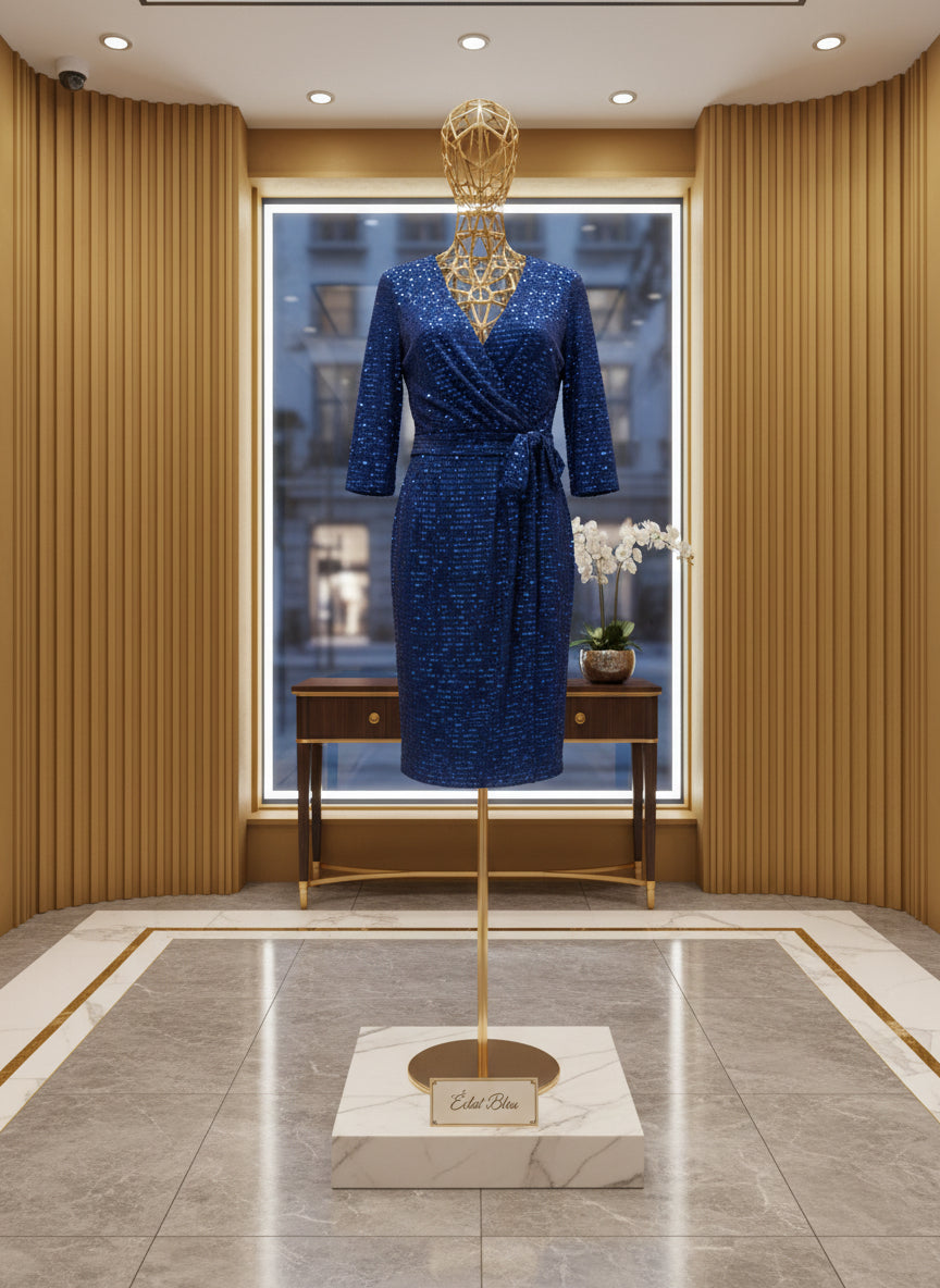 Damen Kleid – Royal Blue Sequin Wrap Dress