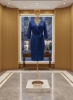 Damen Kleid – Royal Blue Sequin Wrap Dress