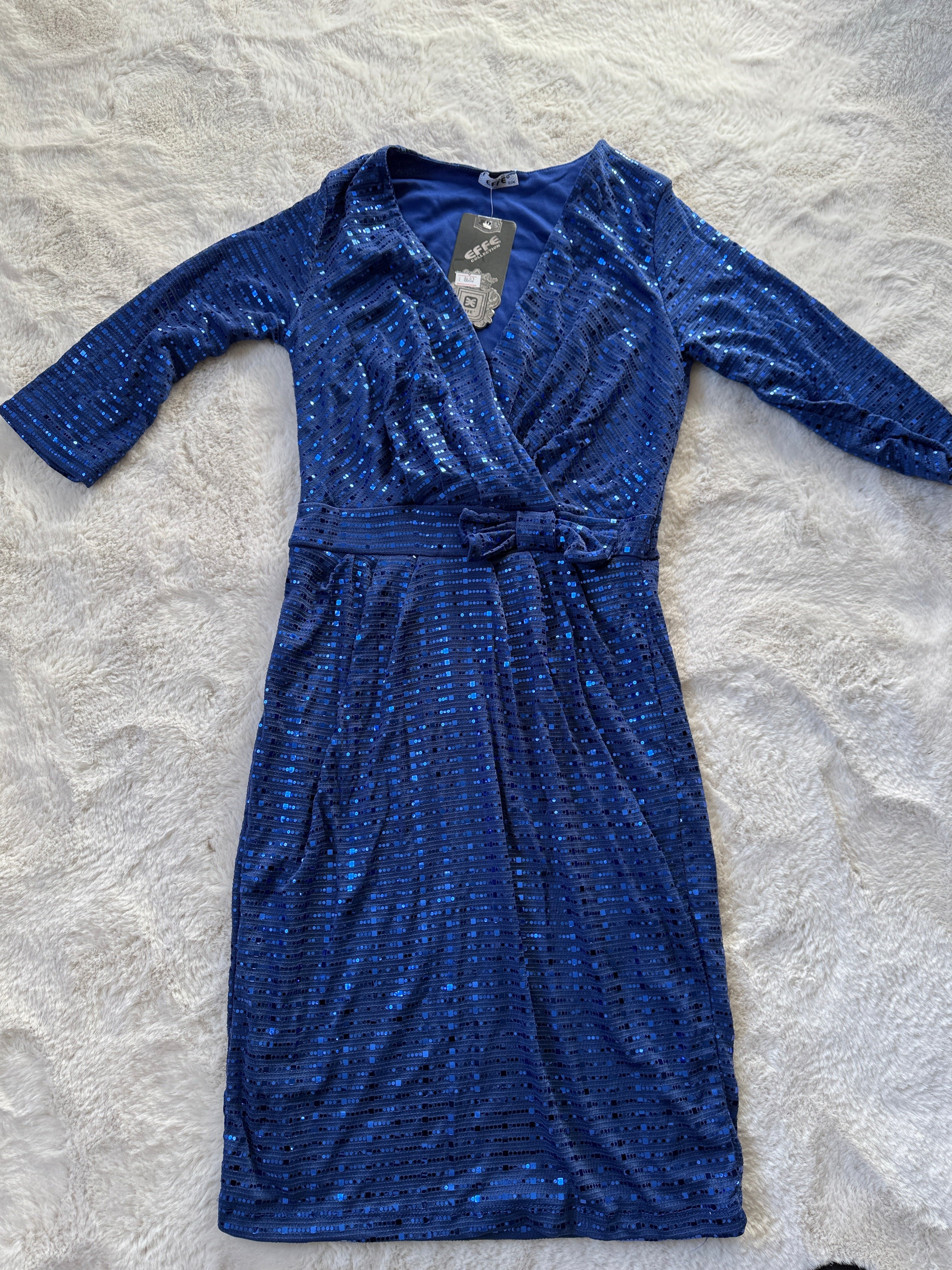 Damen Kleid – Royal Blue Sequin Wrap Dress