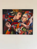 Modernes farbiges Gemälde Öl auf Leinwand Original abstraktes Porträt 50x60cm