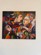 Modernes farbiges Gemälde Öl auf Leinwand Original abstraktes Porträt 50x60cm