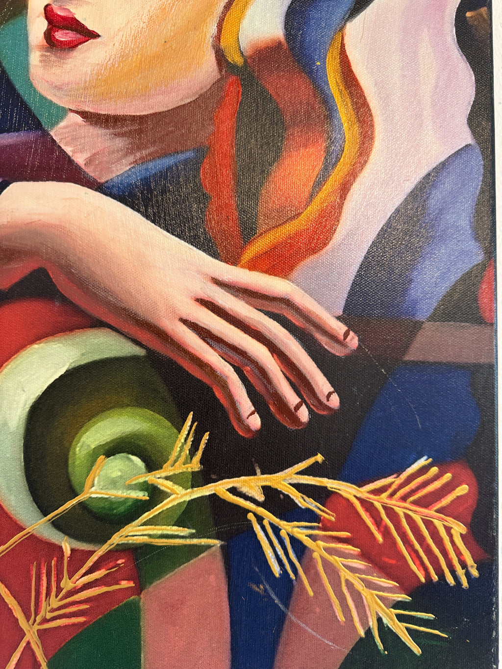 Modernes farbiges Gemälde Öl auf Leinwand Original abstraktes Porträt 50x60cm