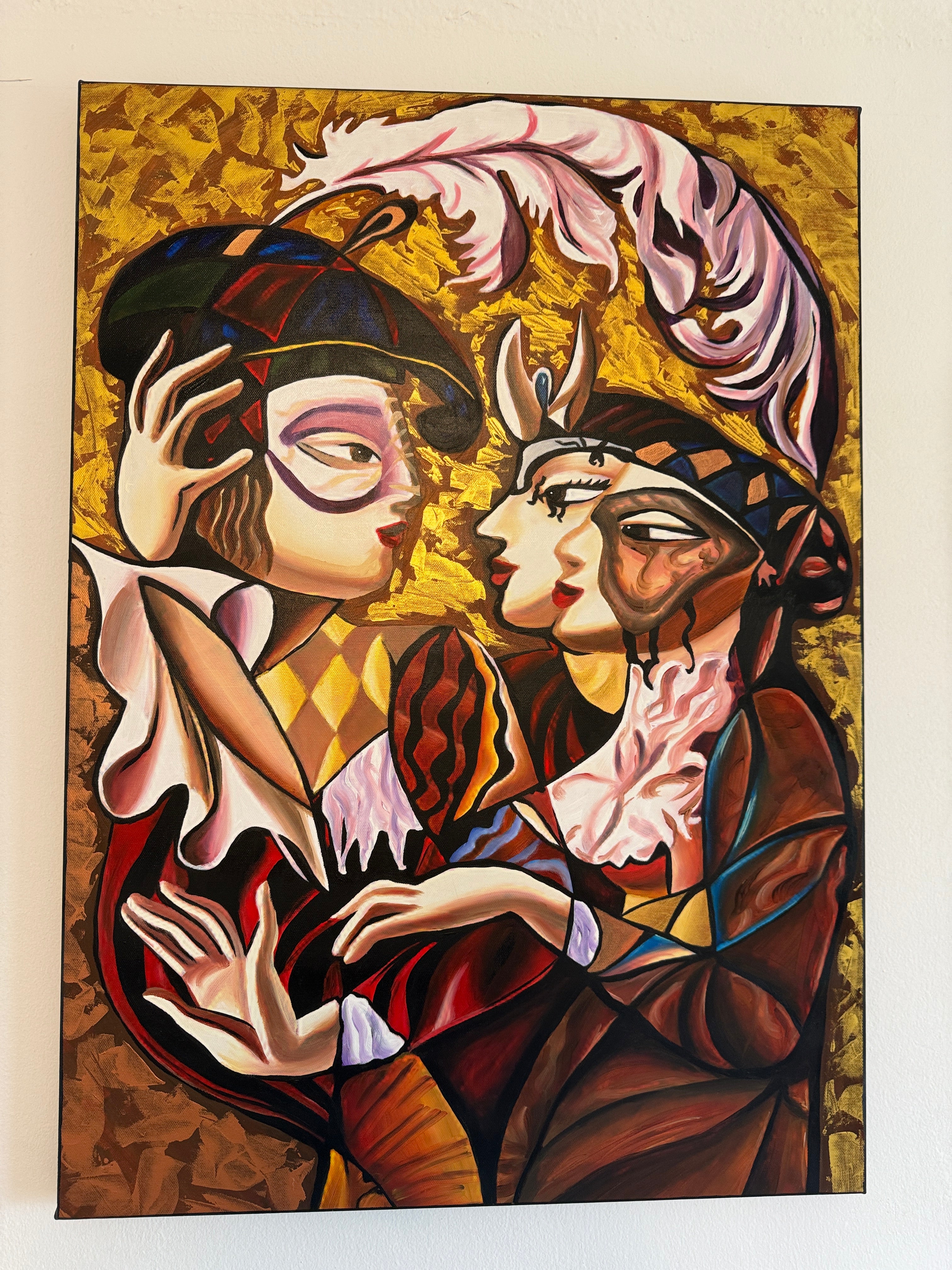 Modernes farbiges Gemälde Öl auf Leinwand Original Frauen Figuren abstrakt 70x50cm