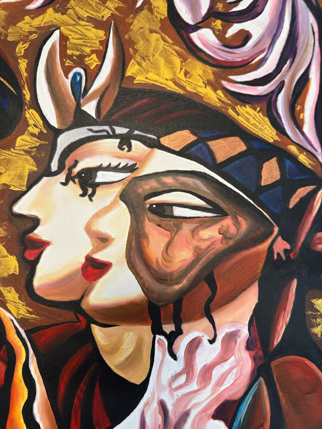 Modernes farbiges Gemälde Öl auf Leinwand Original Frauen Figuren abstrakt 70x50cm