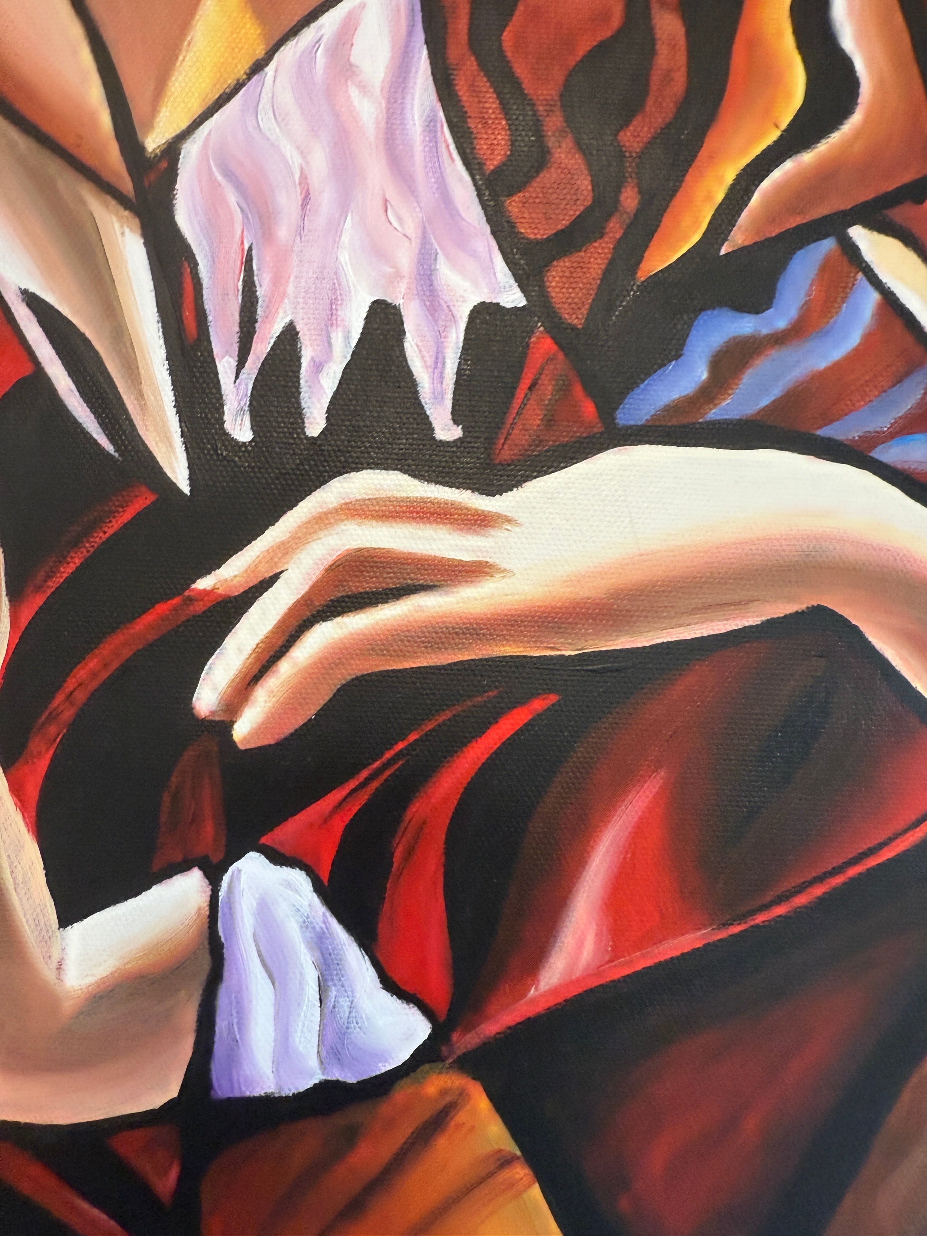 Modernes farbiges Gemälde Öl auf Leinwand Original Frauen Figuren abstrakt 70x50cm