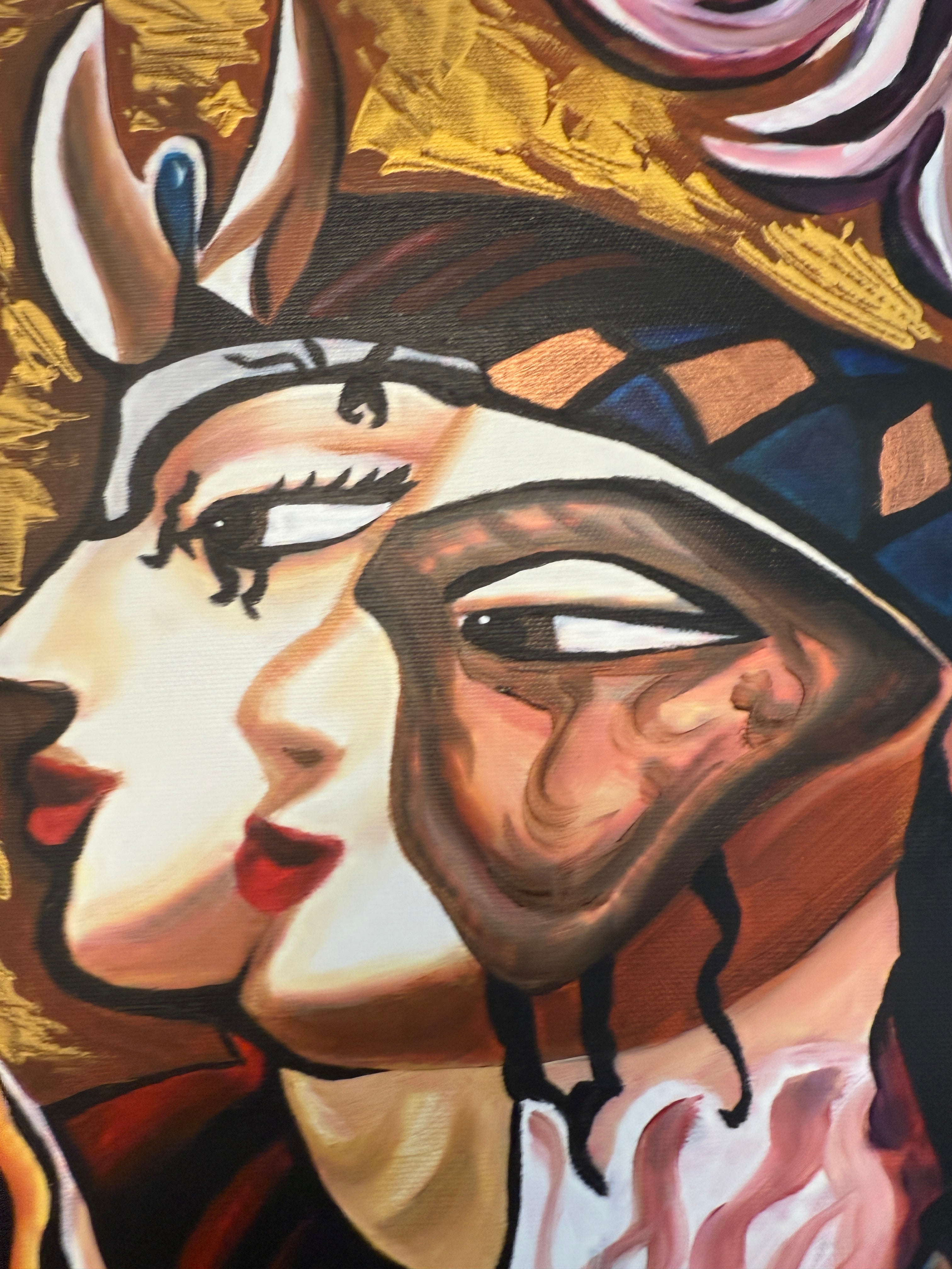 Modernes farbiges Gemälde Öl auf Leinwand Original Frauen Figuren abstrakt 70x50cm