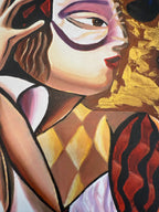 Modernes farbiges Gemälde Öl auf Leinwand Original Frauen Figuren abstrakt 70x50cm