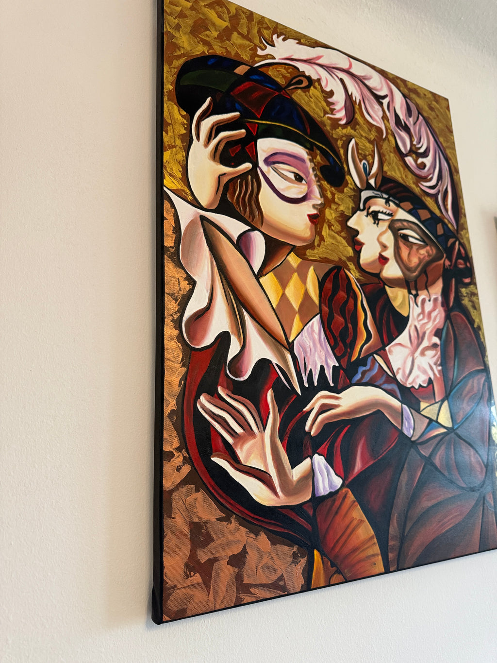 Modernes farbiges Gemälde Öl auf Leinwand Original Frauen Figuren abstrakt 70x50cm