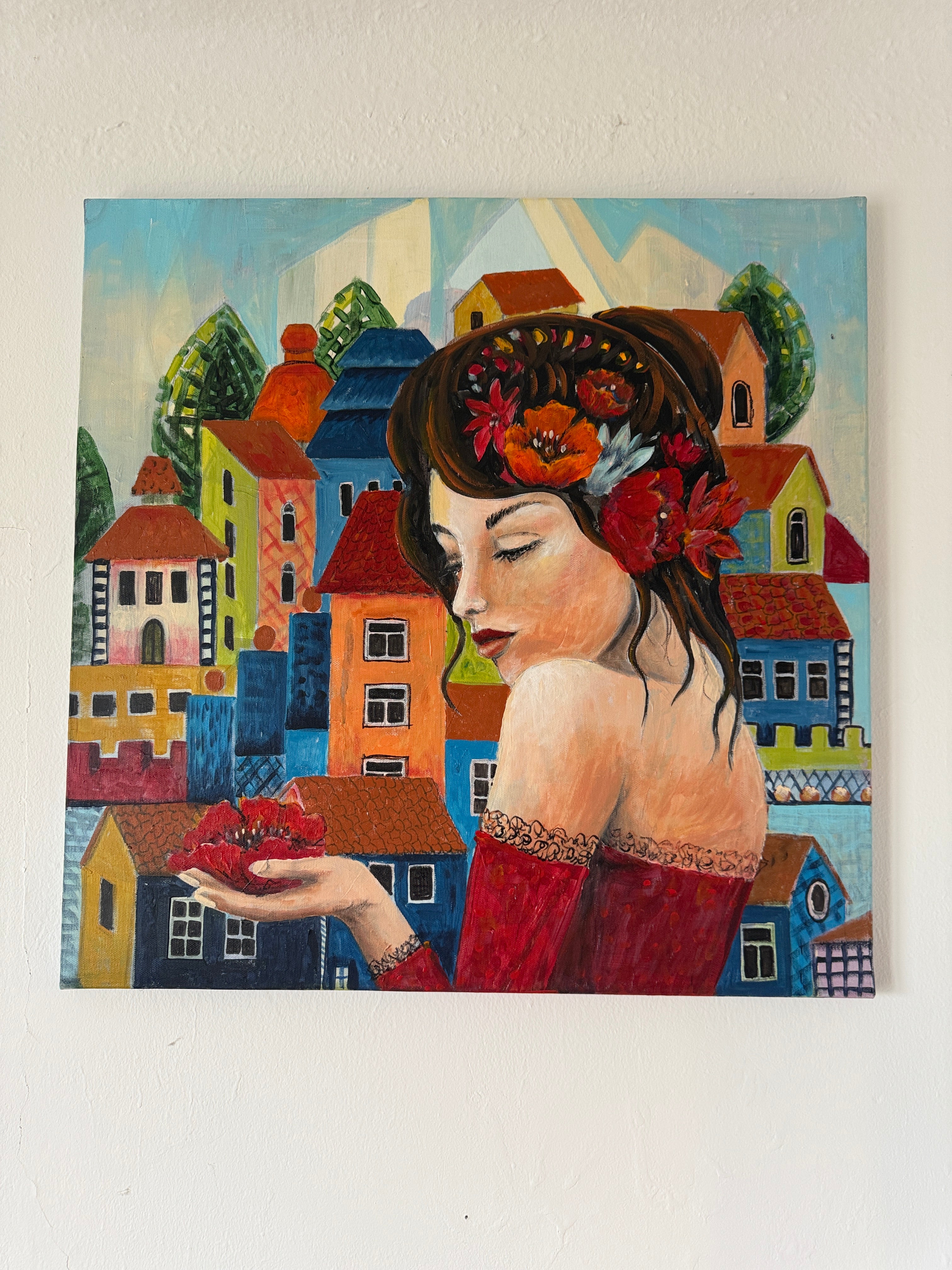 Original Acrylgemälde – Teresa Kluszczynska „Na ławeczce“ – 60×60 cm